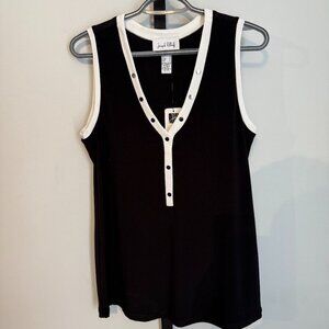 NWT - Joseph Ribkoff Size 10 Black Tank Top with White Detail and Buttons